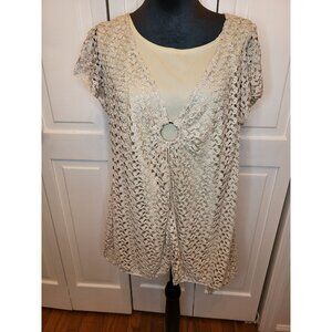 Vintage y2k Beige Crochet Layered Look Top Silver O Ring 1X Boho Y2K Fairy